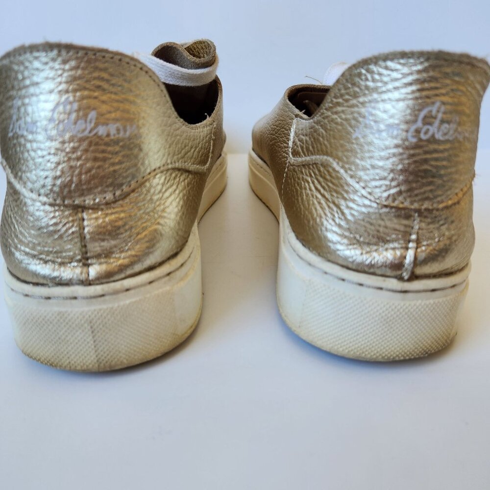 Sam Edelman Poppy Gold Leather Lace-Up Sneakers Metallic Glam Casual Showgirl - Picture 3 of 8